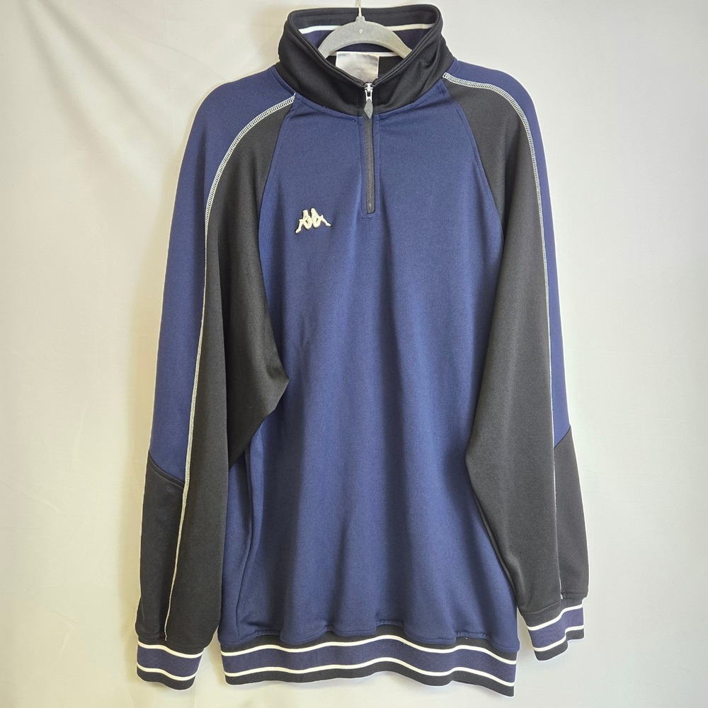 Kappa Quarter Zip Long Sleeve Pullover Mock Neck Blue Black XXL Vintage 80s 90s